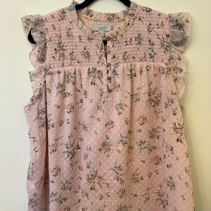 LOFT Pink Floral Ruffle Top